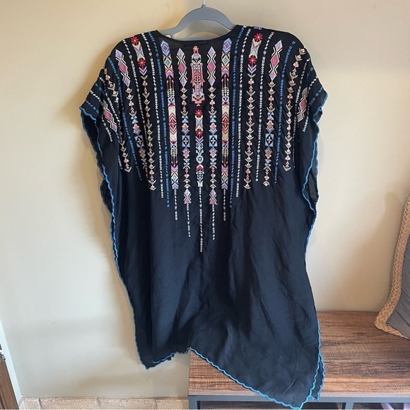 Johnny Was Embroidered Georgette Poncho with Side Slits - Picture 5 of 11